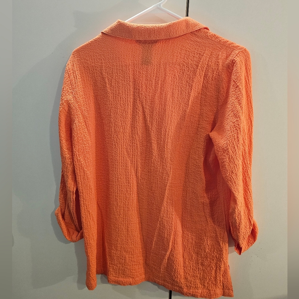 Multiples Vibrant Orange Textured Button Down Shi… - image 3